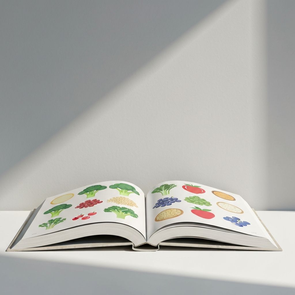 Educational pursuit representation - open book with healthy food imagery