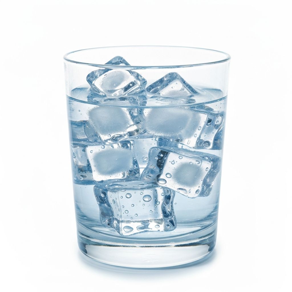 Glass of clean water with ice cubes
